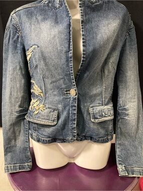 Foxy Jeans Embroidered Denim Blazer Jacket Y2K